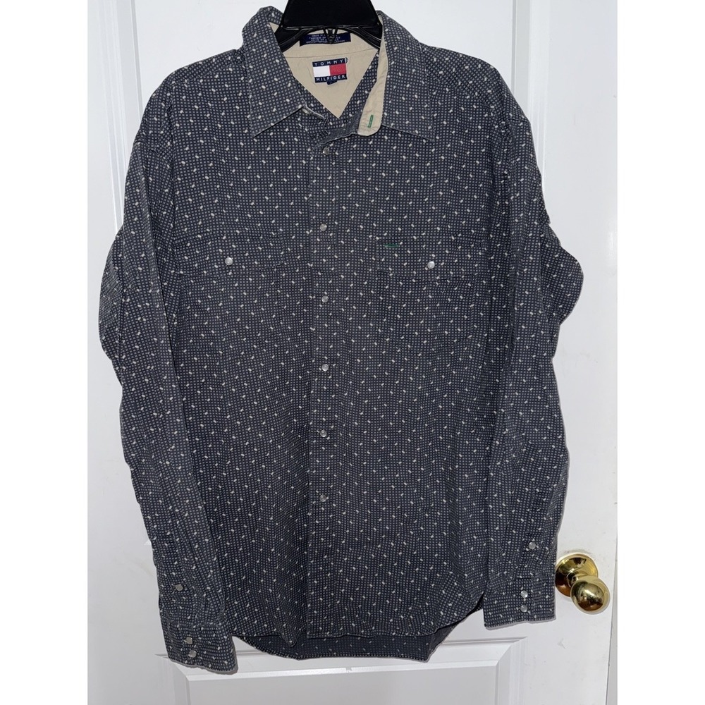 VTG 2000s Tommy Hilfiger Mens Shirt XL‎ BluePlaid Pearl Snaps